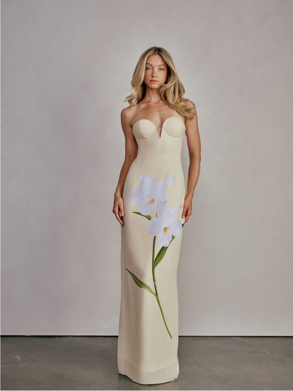 Katie May Ursula Yellow Strapless Floral Gown